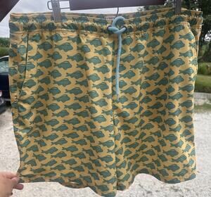 J. Crew Flex Swimwear Mens XL Yellow lined trunks fish 8" inseam summer beach